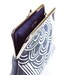 Denim kiss lock purse with mid-century styled screenprint pattern