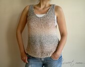Hand Knit Beige Brown Tank Grunge Top Fishnet Vest Ombre Sporty