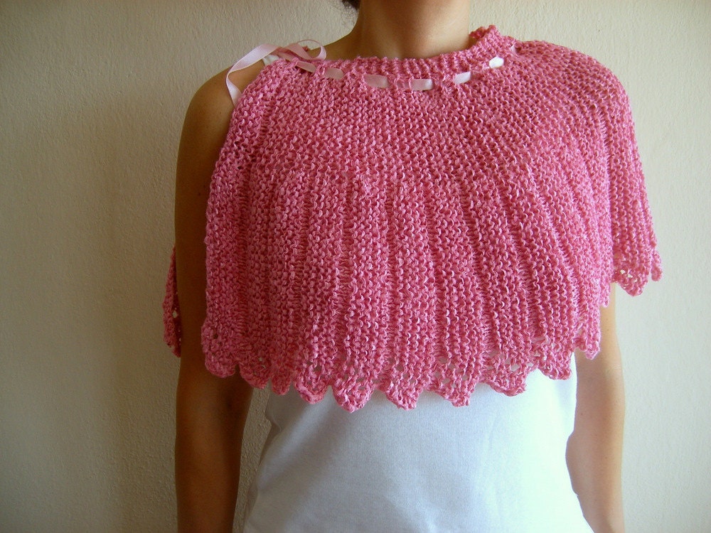 Knit Pink Capelet, Wedding Shawl, Bridal Shrug