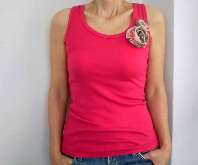 Pink Tshirt Top Tank Embellished with Flowers Summer Fashion