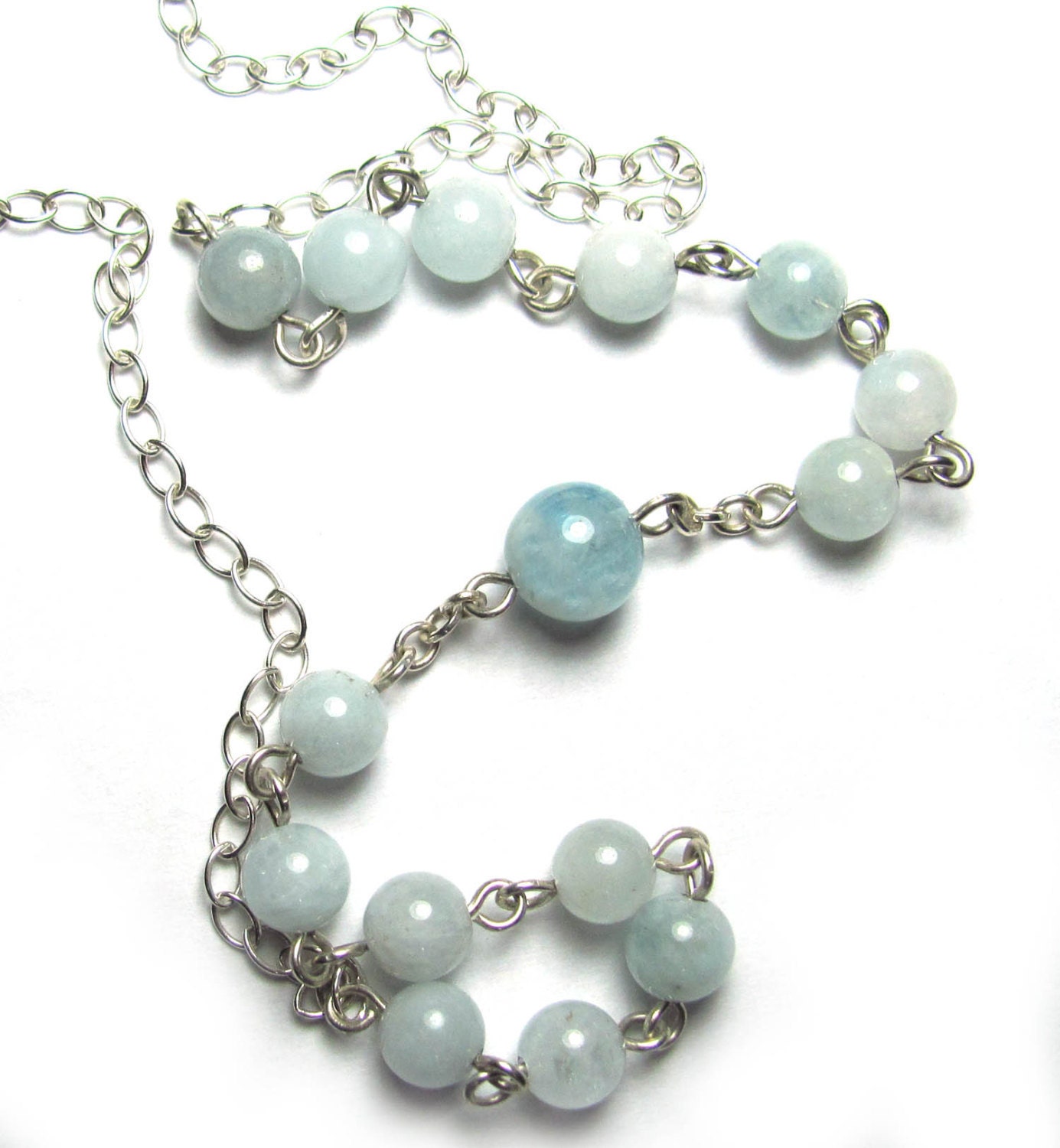 Meditation Beads, Prayer Beads, Rosary Necklace in Aquamarine Gemstones & Sterling Silver