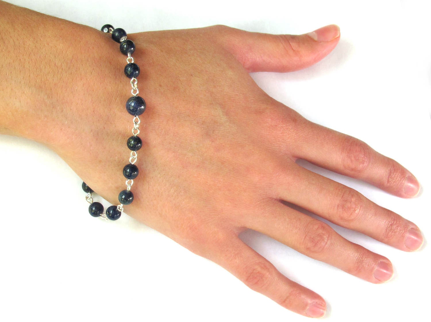 Meditation Prayer Bead Bracelet in Lapis Gemstones and Sterling Silver