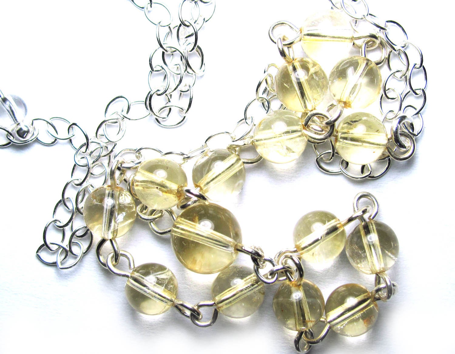 Meditation Prayer Bead Chakra Yoga Necklace in Citrine Gemstones and Sterling Silver