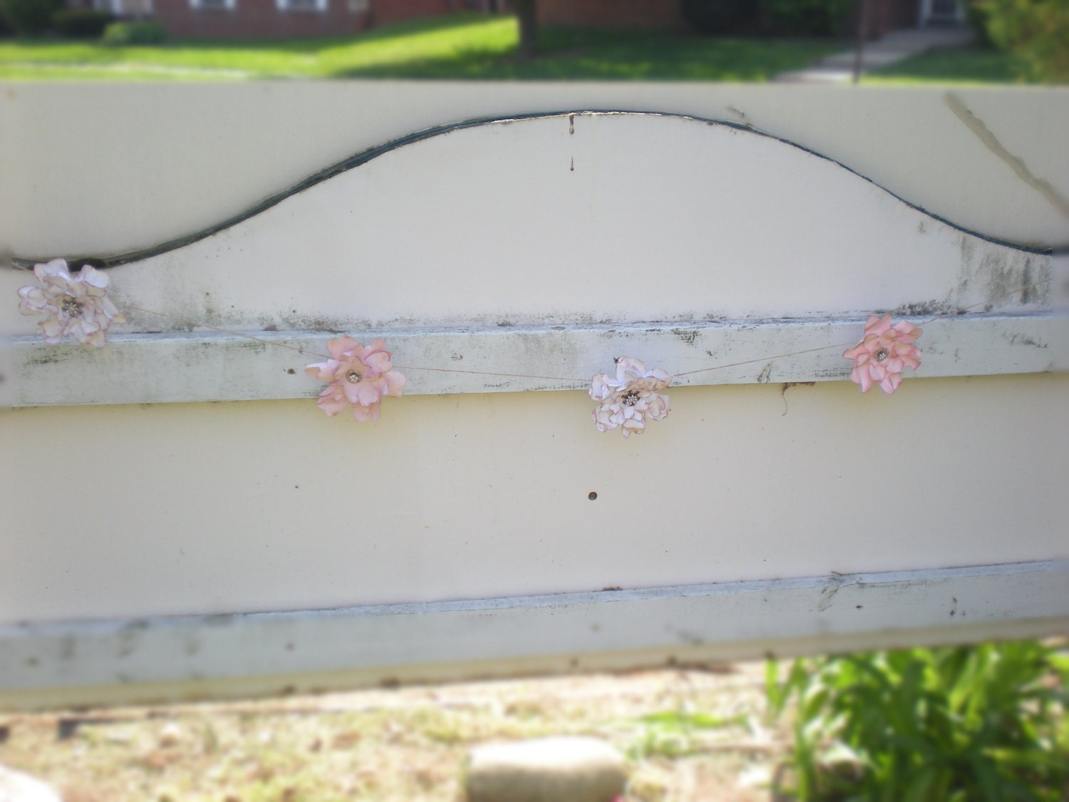 Romantic Paper Flower Garland - White and Pink Shabby Chic Flowers - Wedding Decoration - Feminine - Woodland Whimsical