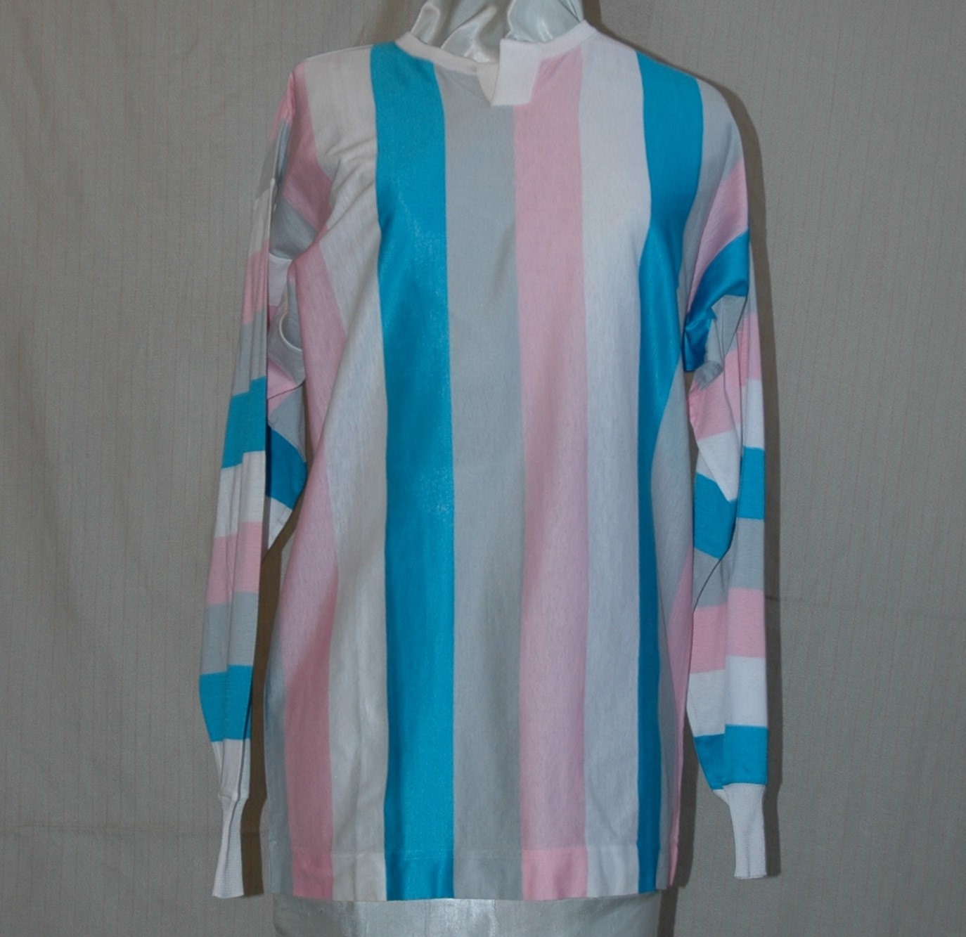 SALE WAS 16.95. Italian Vertical Striped Long Sleeve Cotton Shirt. Pink, White, Blue, Grey  Stripes. overstock.  FREE domestic shipping.