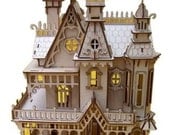 Natural Birch Wood Victorian Doll House Laser Cut Model Kit-