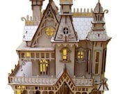 Natural Birch Wood Victorian Doll House Laser Cut Model Kit-Bonus Set with Furniture and Wallpaper