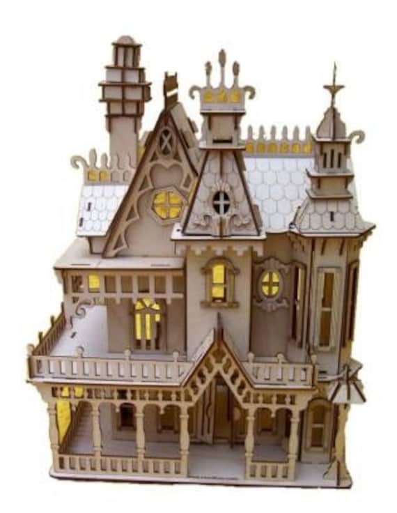 Natural Birch Wood Victorian Doll House Laser Cut Model Kit-