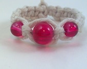 White Hemp Ring with Red Glass Beads
