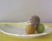 Felt flowers.Woodland arrangement. Needle felted flowers. Wool felt craspedia. Pompoms. Celery green, taupe,mustard.Neutral modern.