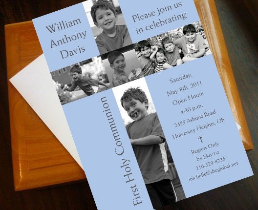 Baptism/First Communion Photo Cross Invitation Customized for you