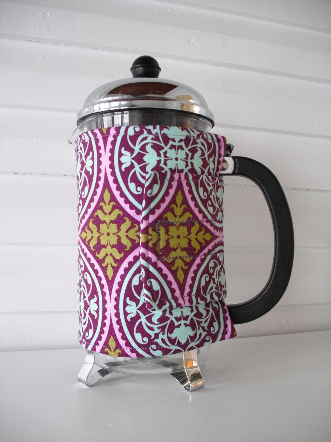 French Press Cozy - Lilac Scrollwork