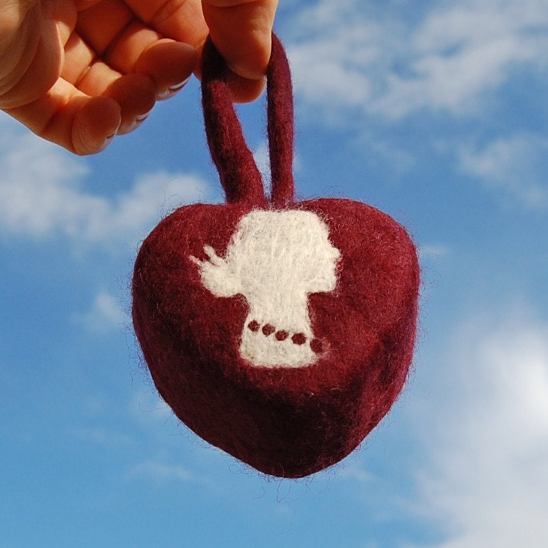 RESERVED Wine Color Heart with Cameo (Honeysuckle Felted Soap on a Rope)