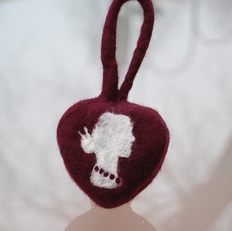RESERVED Wine Color Heart with Cameo (Honeysuckle Felted Soap on a Rope)
