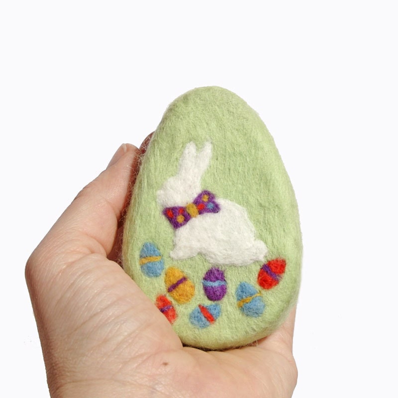 Felted Soap Yellow Egg with Bunny ( Sage and Lemongrass )