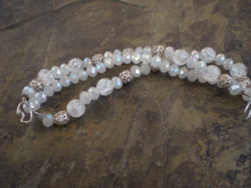 Triple Strand Crackled Quartz Beadwork Bracelet