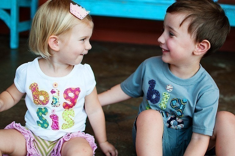 Original Big Sister Shirt (or Brother) on Etsy, Hand Applique Tee, For the new Big Sis or Bro, Great for bringing baby home