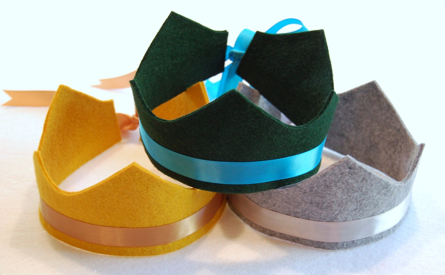 NEW COLORS wool blend mara felt crown with adjustable ribbon tie. available in 30 20-35% wool blend colors. party, play, pretend.