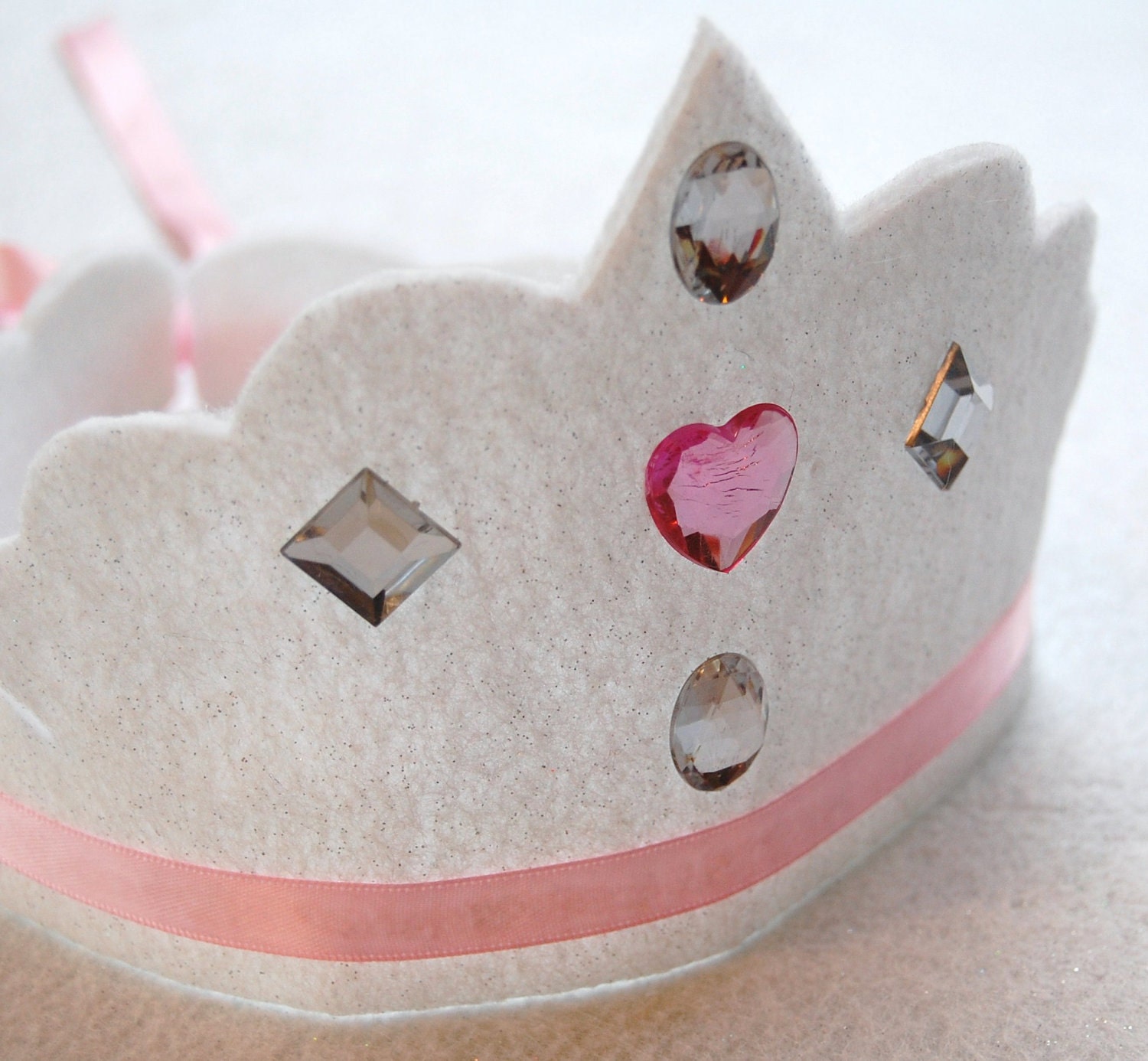 marin scalloped princess cut eco friendly felt crown with gemstones and adjustable ribbon tie. party, play, pretend.