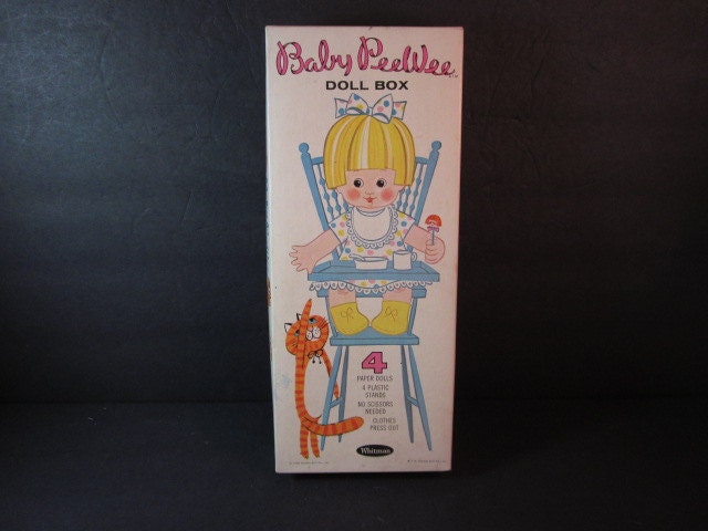 vintage 1968 whitman uneeda doll co. baby peewee, 4 paper dolls w/clothes