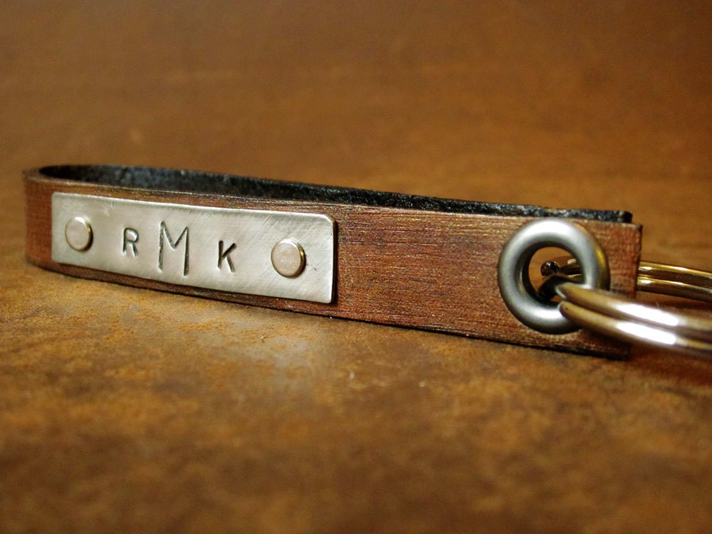 Monogram Initials  Skinny Leather Key Chain -