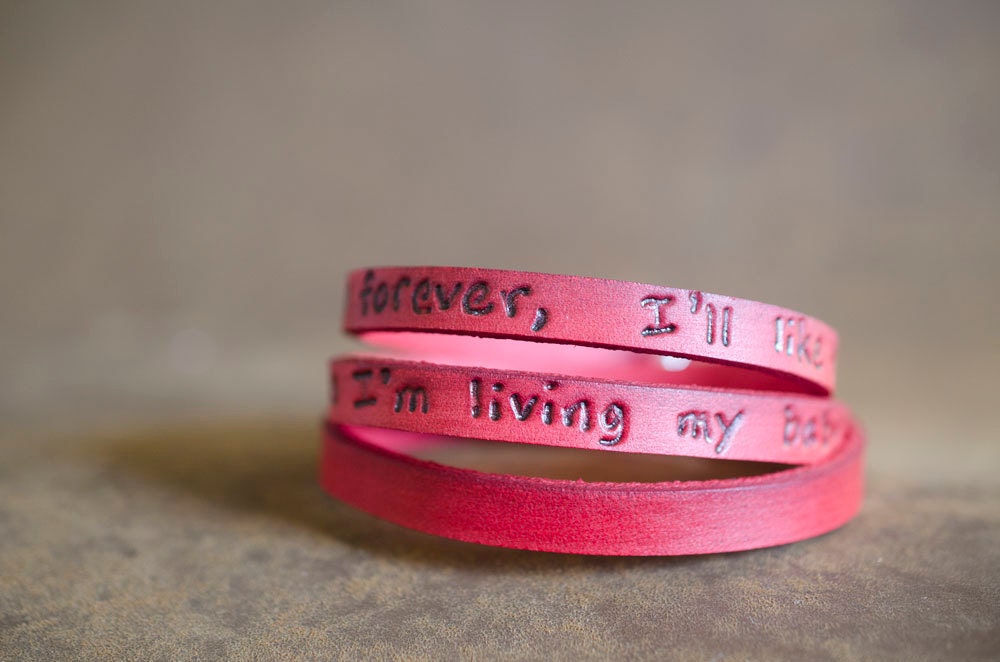 I will love you forever Quote on Double Wrap Leather Bracelet in Red