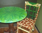 Hand Painted Giraffe Chair and Tree Table Set