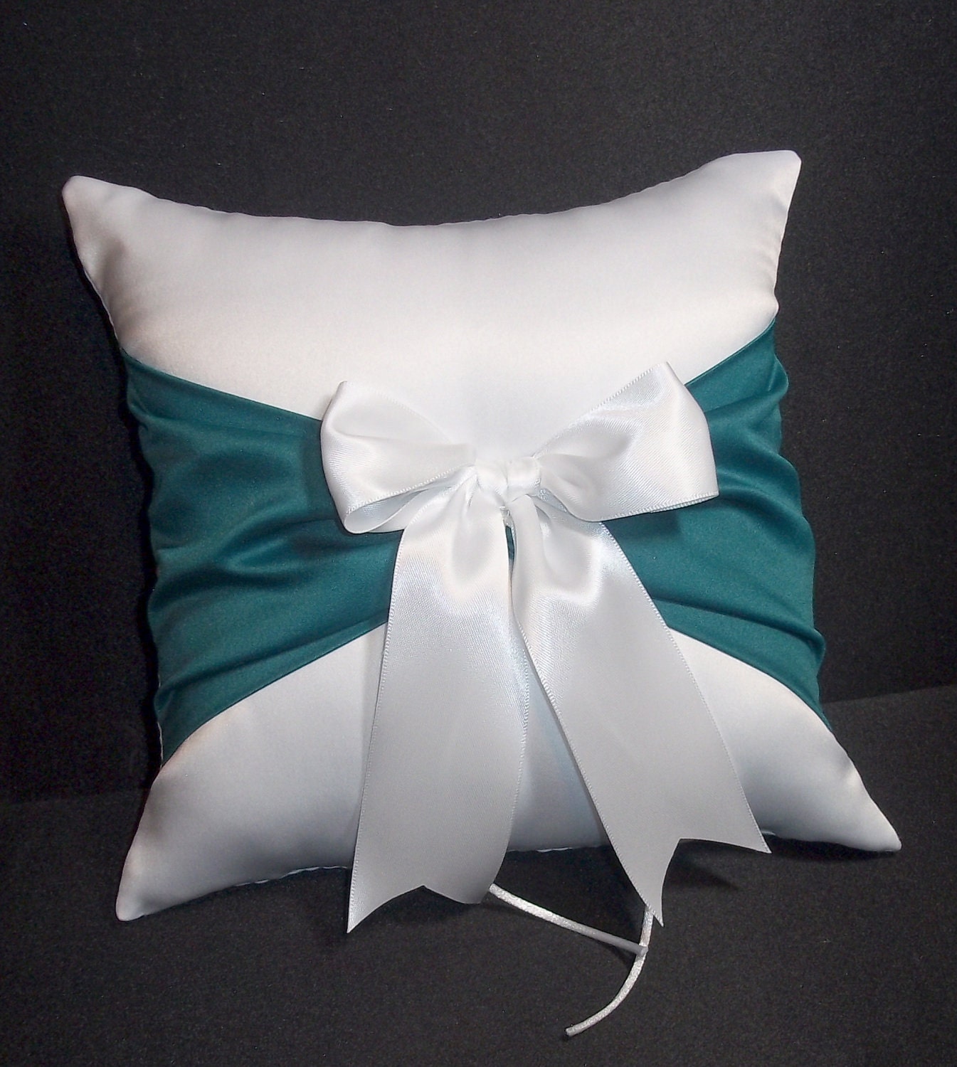 Jade Teal Green Accent  White or Ivory Wedding Ring Bearer Pillow