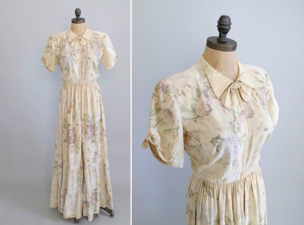Vintage 1940s Dress : 1930s 40s Hostess Dressing Gown