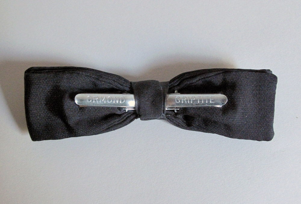 Vintage 1960s Bow Tie : 60s Black Formal Bow Tie