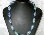 16 inch Necklace - Handmade Polymer Clay Beads - Deep Teal, Purple, Lime Green, Magenta and Gold