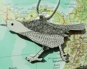 White hand illustrated Bird Necklace