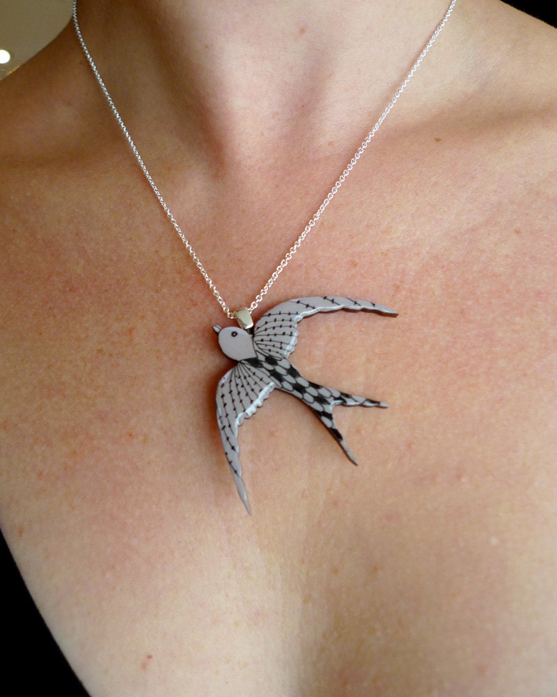 Illustrated Swallow Necklace