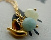 Vintage Bird gold plated necklace with milky beads