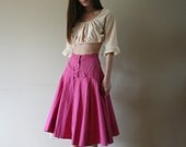 40s Pleated Skirt / Valentines Day / Nipped Waist Buckle / Spring Summer Pink Lolita Bridesmaid Flared Size Extra Small xs (000-00-0)