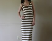 80s Two Toned Knit Maxi Dress Designer Resort Sportswear Beach High Side Slit Size Small-Medium sm med md (00-0-2-4-6)