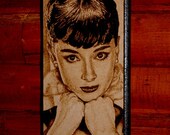 Audrey Hepburn woodburned art