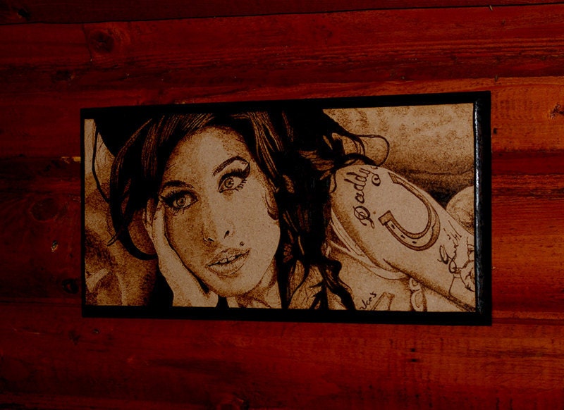 RIP Amy Winehouse woodburned art