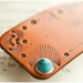 Leather barrette - Hand stamped, tooled and stained with 2 faux turquoise rivets hair clip