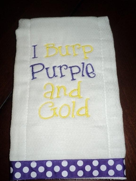 LSU or your favorite team Monogrammed Baby Burp Cloth ...Perfect for a Baby Shower