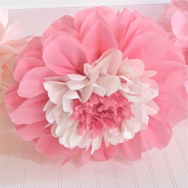 Sweethearts in Bloom 5 Giant Hanging Paper Flowers, pink party decor, wedding, bridal/baby shower, photo booth, Party Blooms by Whimsy Pie