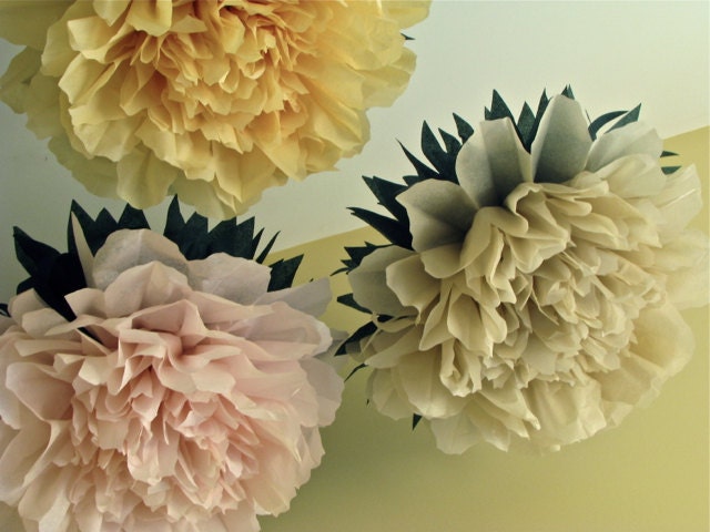 Lucky Peony 5 Giant Tissue Paper Pom Flowers, peonies, hang/wall flower, wedding, shower, party, nursery decor, Party Blooms by Whimsy Pie