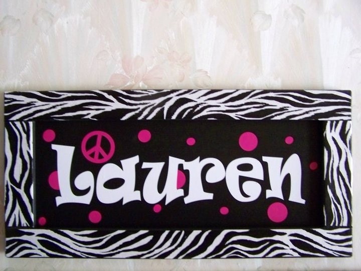 Framed Personalized Zebra Sign for Teen/Girls Room