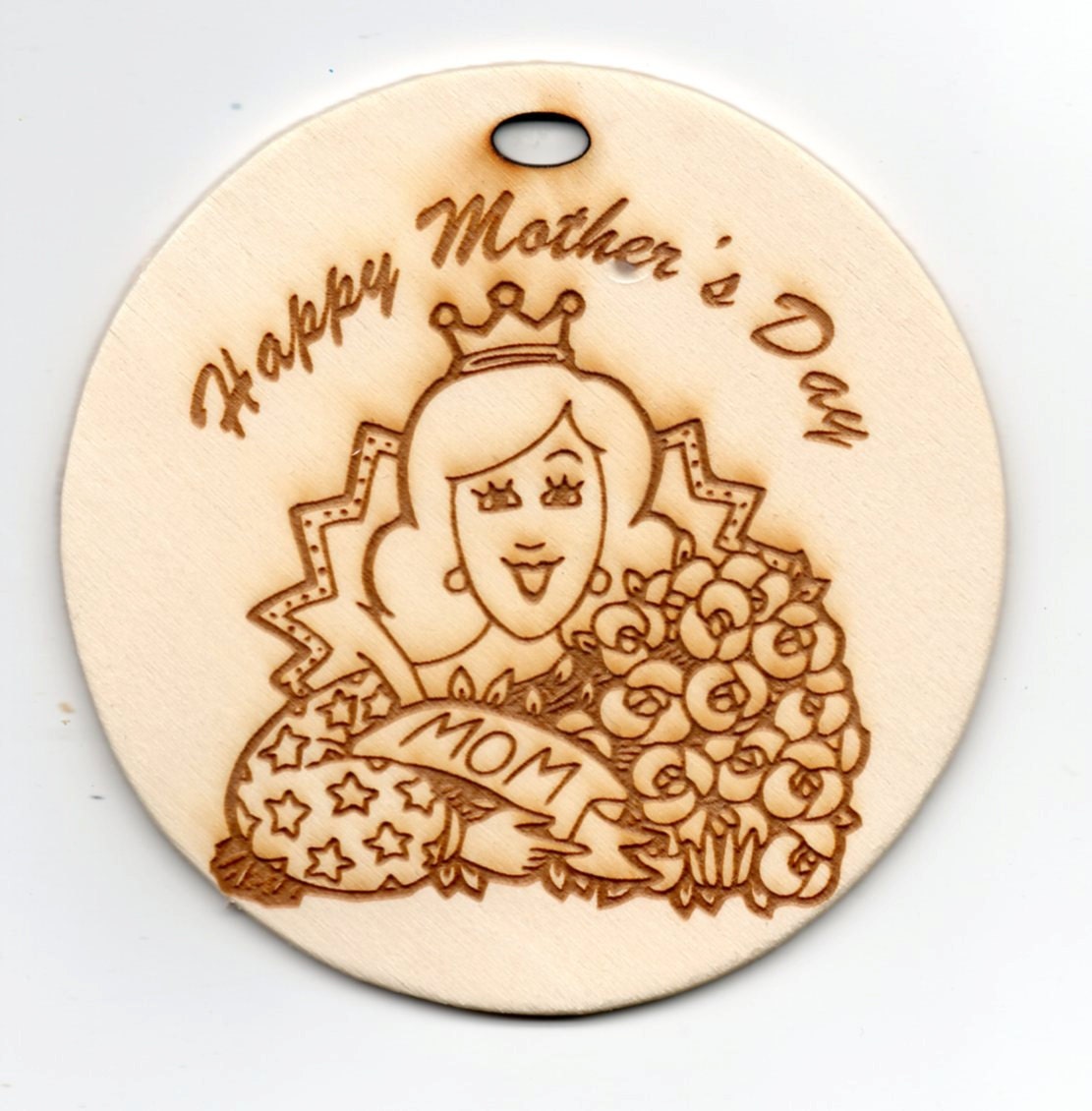 Mothers Day Ornament or Wall Hanging Custom Engraved ,  CRAFT SPECIAL Wood, 3 inches round,  HANDMADE