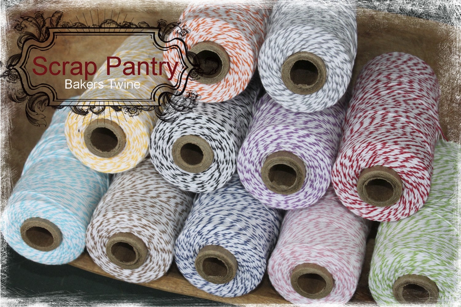 Divine Twine Baker's Twine Sampler Mix of 150 total yards-Spring- Blue,Red,Black Brown,Orange,Pink,Aqua,Grey,Green &Purple