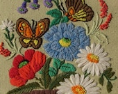 Vintage 1970s needlepoint of flowers and butterflies, poppy, daisies, bouquet on Etsy