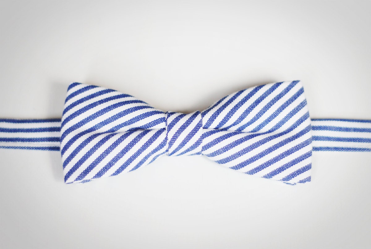 Sebastian - Blue/White Stripe Cotton Bow Tie