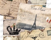 Aged vintage Paris Post cards backgrounds- for aceo - altered art - scrapbooking- digital collage sheet