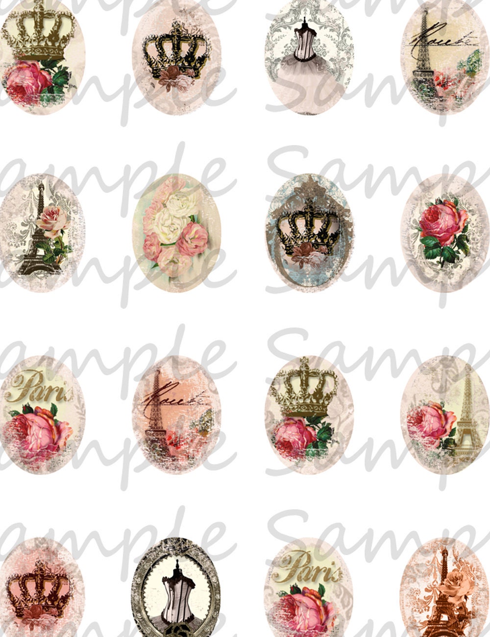 Paris Ovals - 30 mm x 40 mm - Charm Pendant - Digital Collage Sheet for jewelry making
