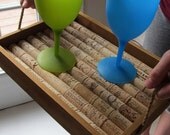 Wine Cork Tray-OOAK-Light Brown Wood with Rope Handles